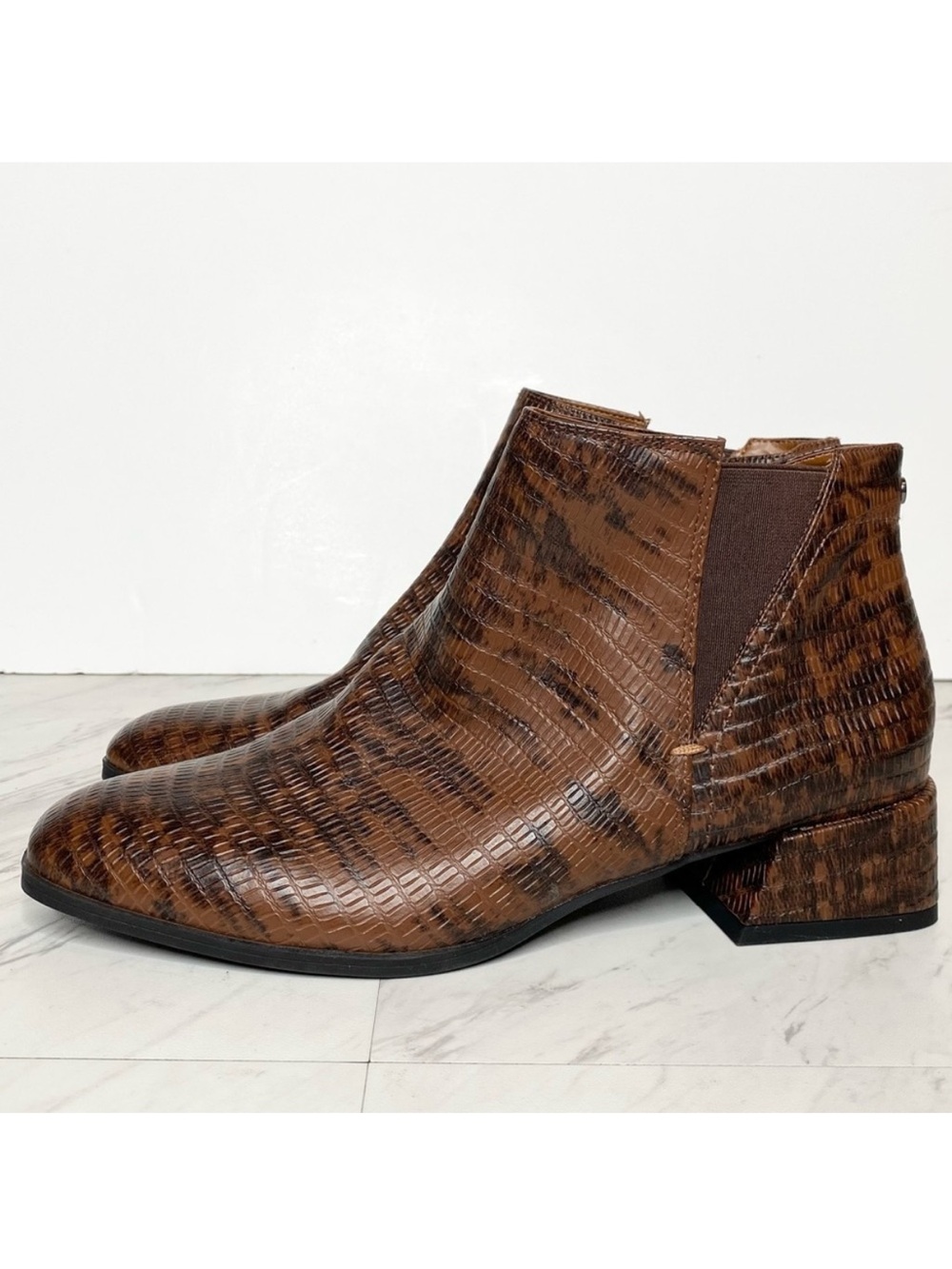 Franco Sarto Nico Brown Printed Square Toe Bootie 9 1/2 M